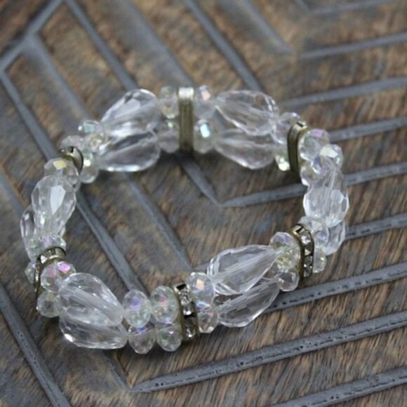 Beaded Clear & Silver Rhinestone Stretch Bracelet - Picture 1 of 6